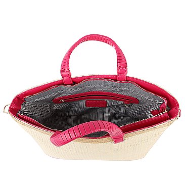 Straw Top Handle Tote Bag