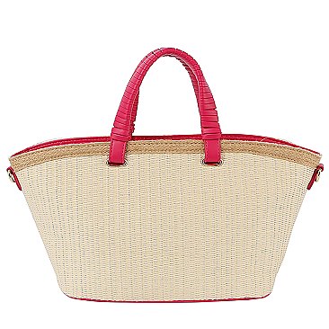 Straw Top Handle Tote Bag