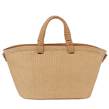 Straw Top Handle Tote Bag