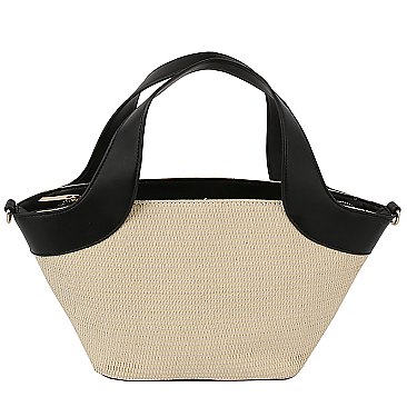 Straw Top Handle Satchel Tote Bag