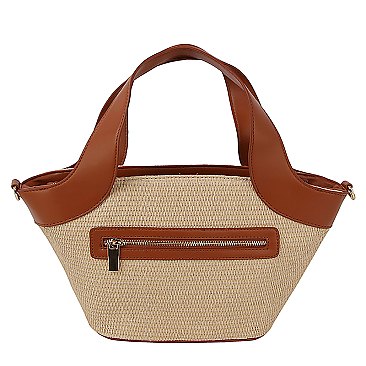 Straw Top Handle Satchel Tote Bag