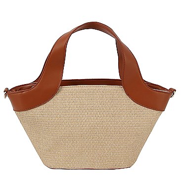 Straw Top Handle Satchel Tote Bag