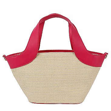 Straw Top Handle Satchel Tote Bag