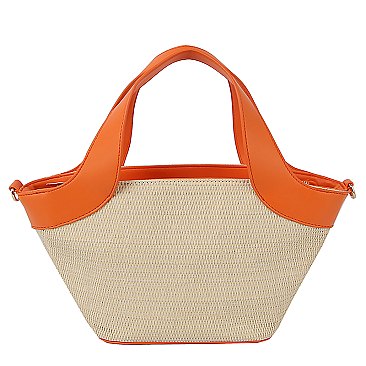 Straw Top Handle Satchel Tote Bag