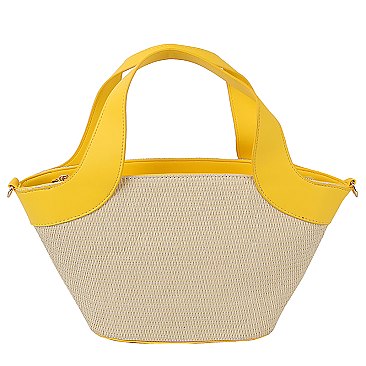 Straw Top Handle Satchel Tote Bag