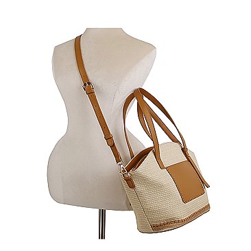 Straw Frong Pocket Satchel Tote Bag