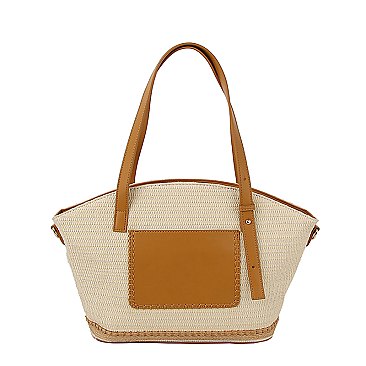 Straw Frong Pocket Satchel Tote Bag