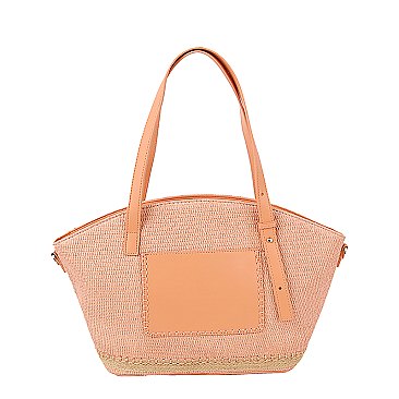 Straw Frong Pocket Satchel Tote Bag