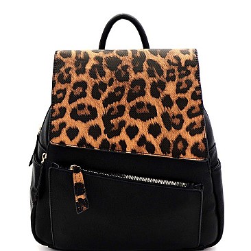 MULTI-POCKET LEOPARD PRINT BACKPACK