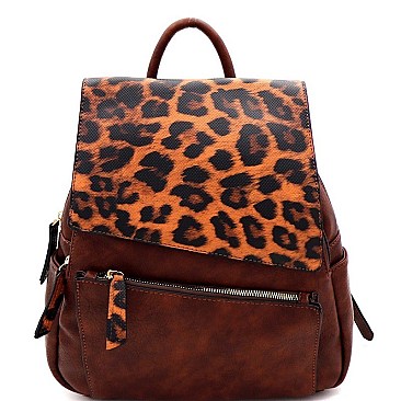 MULTI-POCKET LEOPARD PRINT BACKPACK