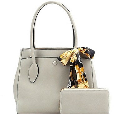 Stylish Scarf Accent 2-Way Satchel Wallet SET MH-LQF0031W