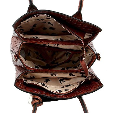 3 IN 1 OSTRICH PRINT SATCHEL WALLET SET