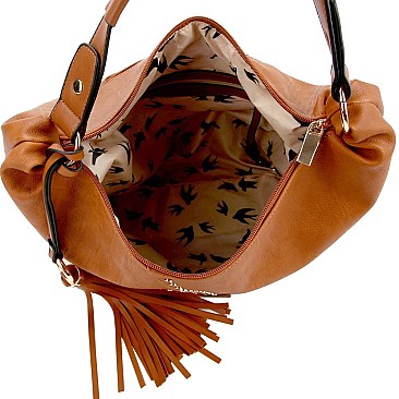 Fashionable Tassel Accent Studded Laser-Cut Detail Hobo MH-LQF009