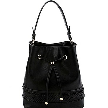Chic Braid Accent Drawstring 2-Way Bucket Hobo