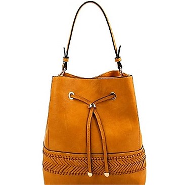 Chic Braid Accent Drawstring 2-Way Bucket Hobo