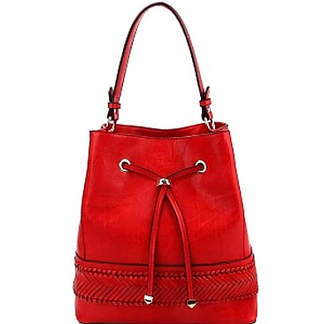 Chic Braid Accent Drawstring 2-Way Bucket Hobo