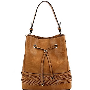 Chic Braid Accent Drawstring 2-Way Bucket Hobo