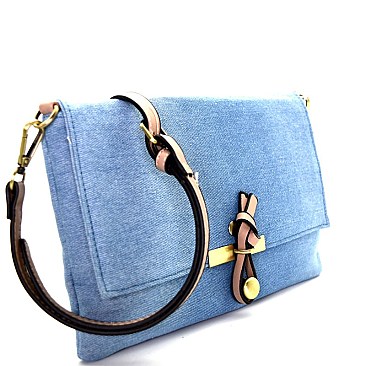 LR029D-LP Denim Knot Accent Classy Flap Cross Body