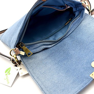 LR029D-LP Denim Knot Accent Classy Flap Cross Body