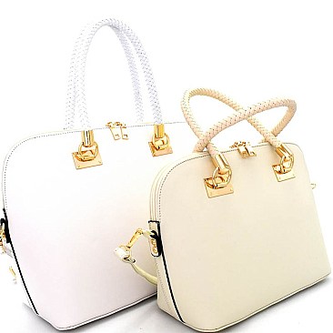 LR066-LP Braided Strap Saffiano 2 in 1 Twin Dome Satchel SET