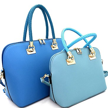 LR066-LP Braided Strap Saffiano 2 in 1 Twin Dome Satchel SET