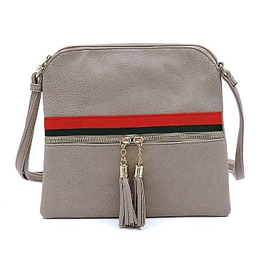 Fashion Stripe Tassel Zip Crossbody Bag