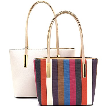 [S]LS1241-LP Multi-colored Stripe Inner Bag 2 in 1 Tote SET