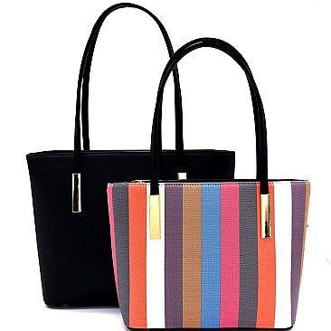 [S]LS1241-LP Multi-colored Stripe Inner Bag 2 in 1 Tote SET