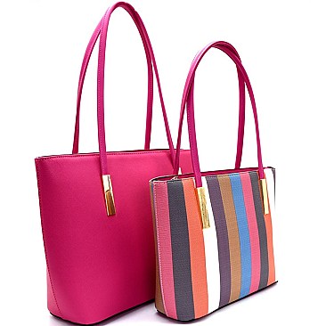 [S]LS1241-LP Multi-colored Stripe Inner Bag 2 in 1 Tote SET