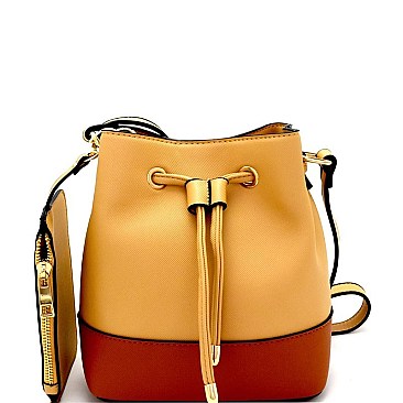 LS2190-LP Color Block Drawstring Bucket Shoulder Bag