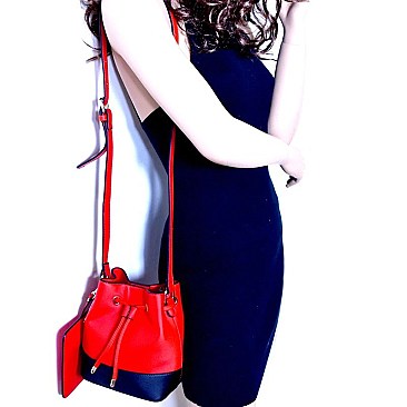 LS2190-LP Color Block Drawstring Bucket Shoulder Bag