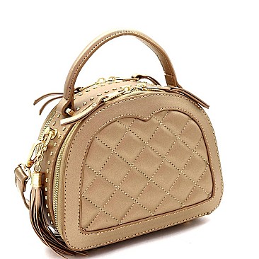 QUILTED STUD ACCENTED SATCHEL