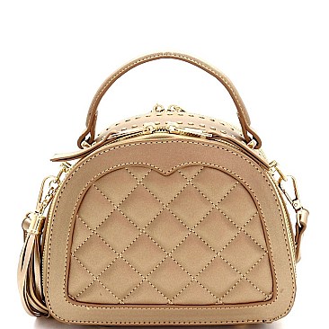 QUILTED STUD ACCENTED SATCHEL