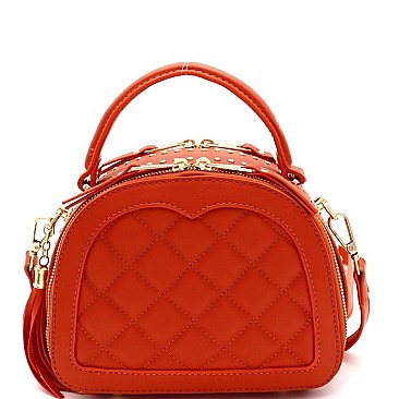 QUILTED STUD ACCENTED SATCHEL