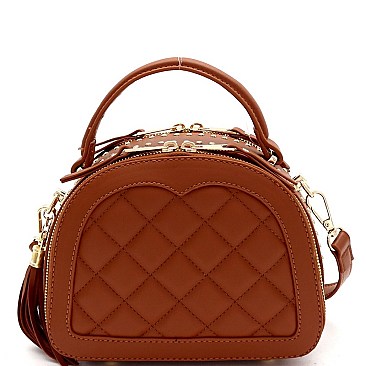 QUILTED STUD ACCENTED SATCHEL