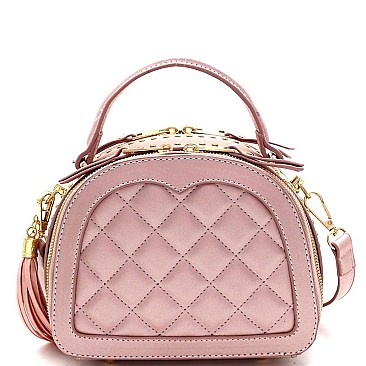 QUILTED STUD ACCENTED SATCHEL