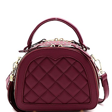 QUILTED STUD ACCENTED SATCHEL