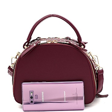 QUILTED STUD ACCENTED SATCHEL