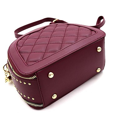 QUILTED STUD ACCENTED SATCHEL