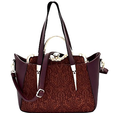 Jewel-Top Satchel Mixed-Material 2 in 1 Tote MH-LS7092