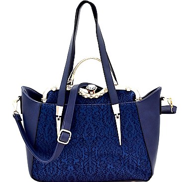 Jewel-Top Satchel Mixed-Material 2 in 1 Tote MH-LS7092