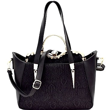 Jewel-Top Satchel Mixed-Material 2 in 1 Tote MH-LS7092