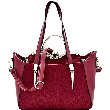 Jewel-Top Satchel Mixed-Material 2 in 1 Tote MH-LS7092