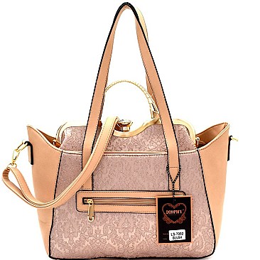 Jewel-Top Satchel Mixed-Material 2 in 1 Tote MH-LS7092