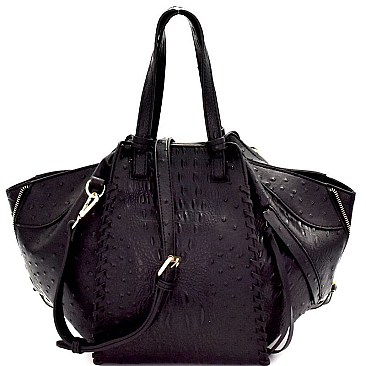 LSD003O-LP Zipper Accent Ostrich Embossed 2-Way Satchel