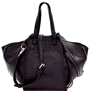 LSD003O-LP Zipper Accent Ostrich Embossed 2-Way Satchel