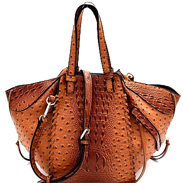 LSD003O-LP Zipper Accent Ostrich Embossed 2-Way Satchel