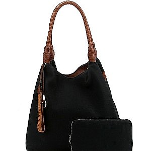 Braided Canvas 2-Way Hobo and Long Wallet Set