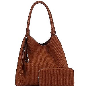 Braided Canvas 2-Way Hobo and Long Wallet Set