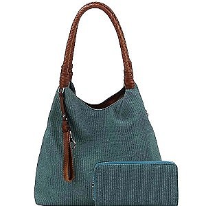 Braided Canvas 2-Way Hobo and Long Wallet Set